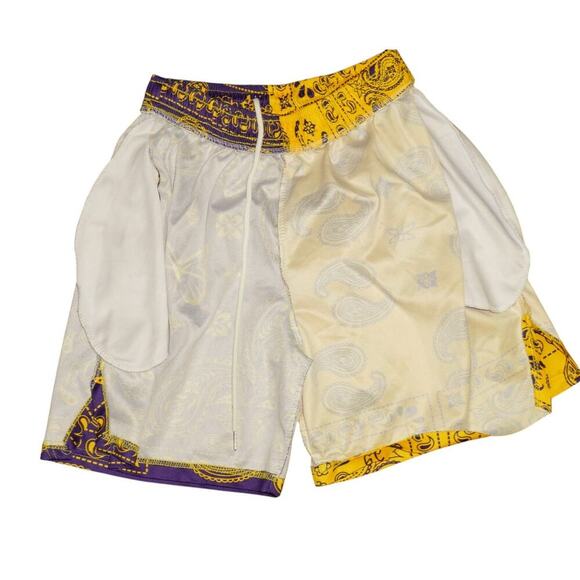 Lakers Colors Bandana Split Shorts Purple & Yellow Paisley Butterfly Streetwear - Picture 5 of 5